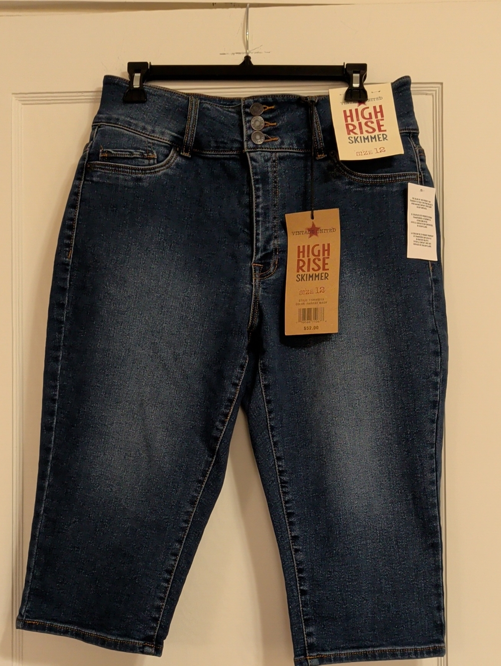 Vintage United High Rise Skimmer Women’s Capri Denim Jeans - Dark Blue NWT